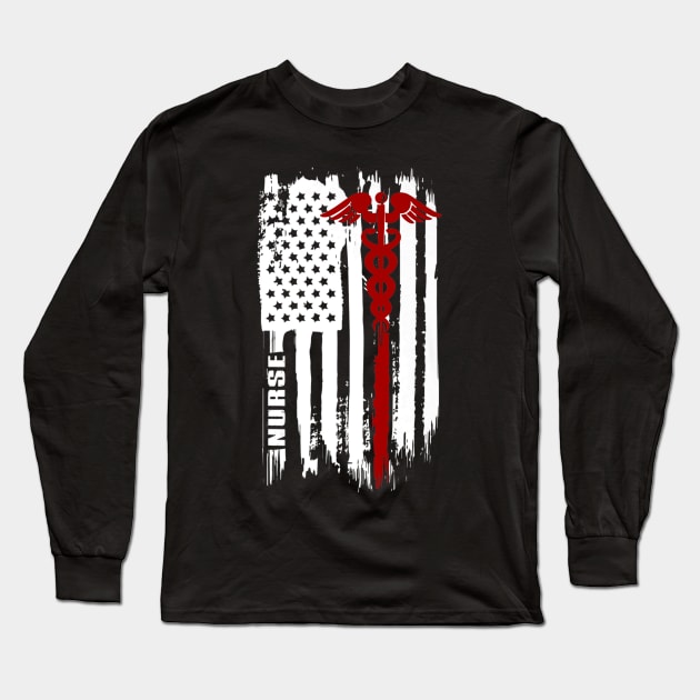 American Flag Nurse Shirt USA Nurses Gift Long Sleeve T-Shirt by AKSA shop